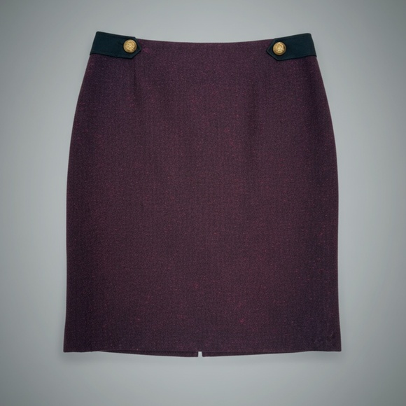 The Limited Pencil Skirt Burgundy Gold Button 8 - Picture 1 of 12